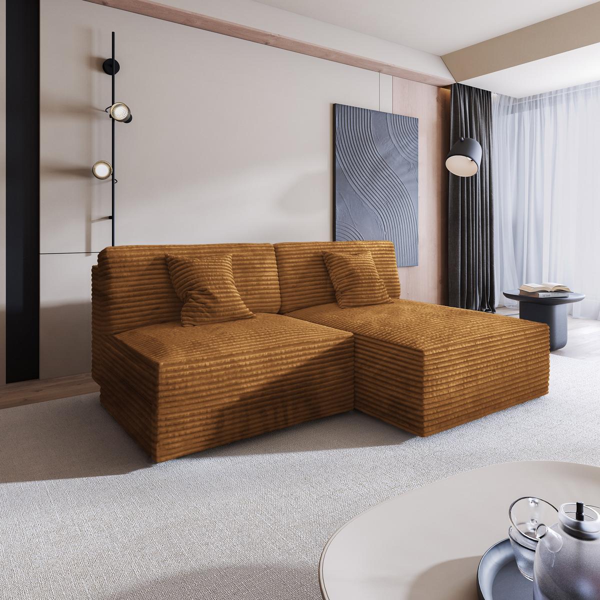 ECKSOFA FIORO Kupferfarben Kordstoff mit Schlaffunktion - Kupferfarben, Holz (204/148cm) - MASSENO