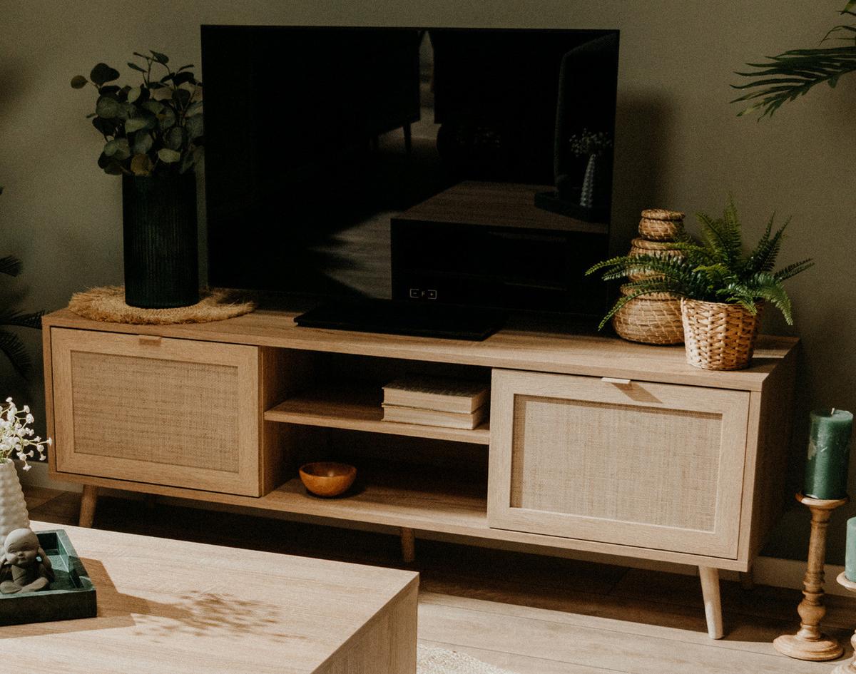TV-LOWBOARD Eiche Sonoma, Bast-Dekor 150 cm, TV-Unterteil skandinavisch - Eichefarben, Holz/Holzwerkstoff (150/52/40cm) - Furn.Design