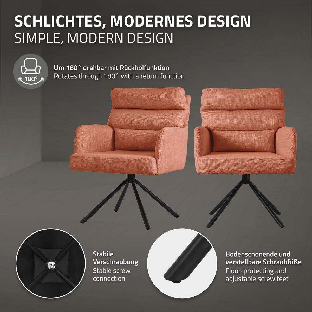 ESSZIMMERSTUHL 4er Set drehbar Orange Stoffbezug - Schwarz/Orange, Textil/Metall (64.5/93/64cm) - ML-DESIGN