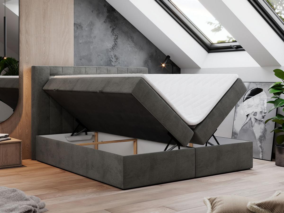 BOXBETT GOLD-5 LED 140/200 Dunkelgrau Velvet - H3 - Dunkelgrau, Holz/Textil (140/200cm) - MKS