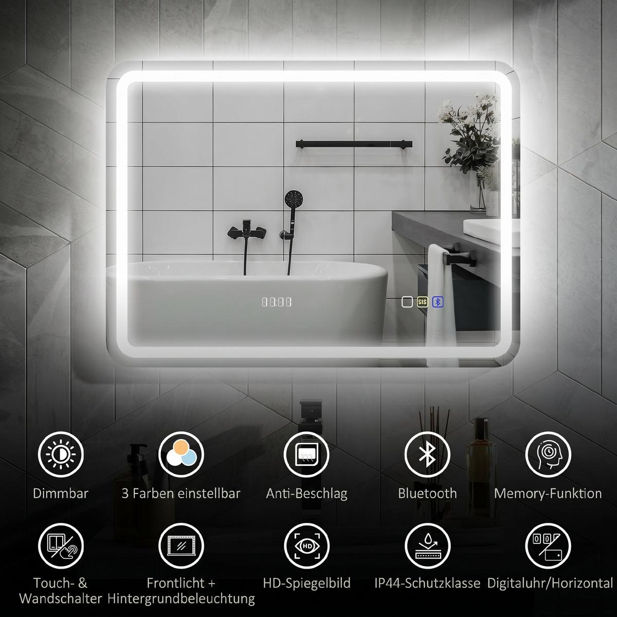 BADEZIMMERSPIEGEL Gehärtetes Glas Silber - Silberfarben, Glas (2.9/60/80cm) - HOMCOM