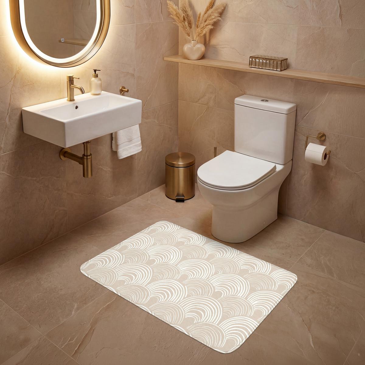 WC-VORLEGER Wellen - Textur - Beige Toilettenteppich 90x60 cm - Kaschmir, Textil (90/1cm) - OnlyWow