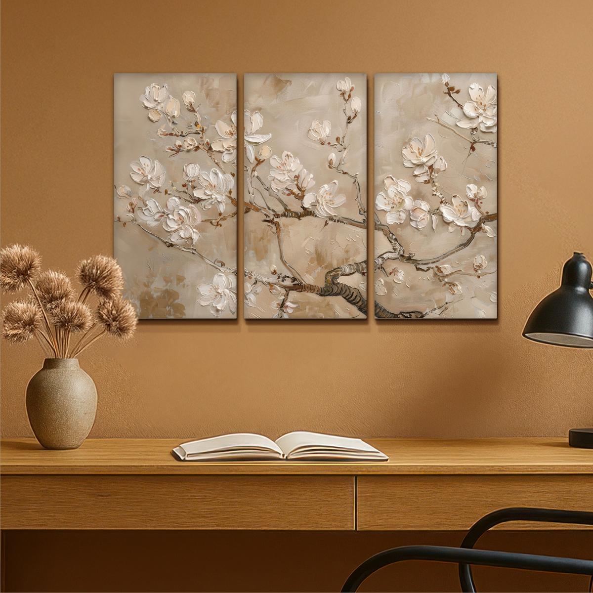 LEINWANDBILD 3er Set Beige - Blüte - Modern 90x60 cm - Beige, Textil (90/60cm) - MuchoWow