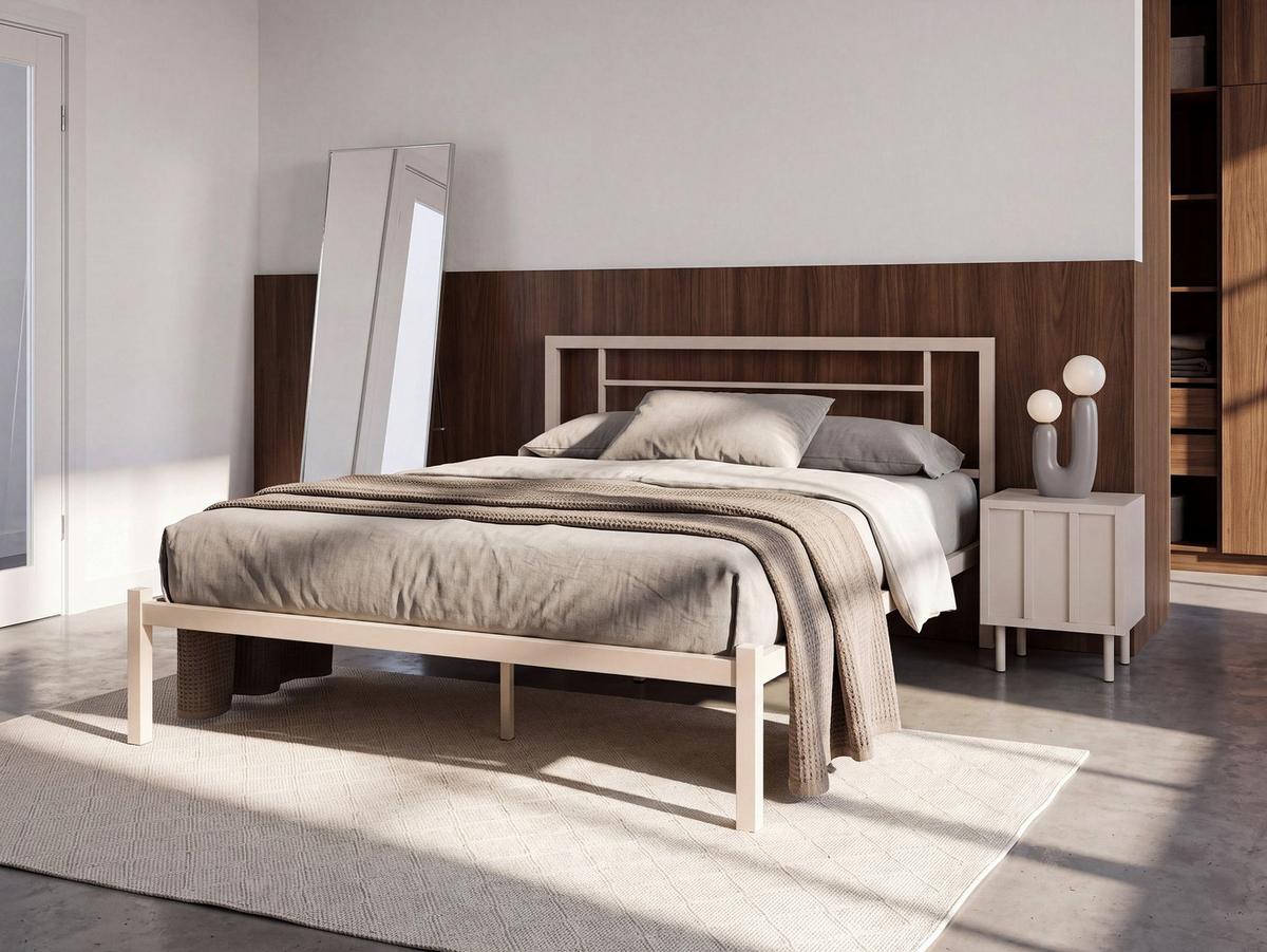 BETT mit Lattenrost 120/200 Stahl Hellbeige Cusset - Beige, Metall (120/200cm) - Beliani