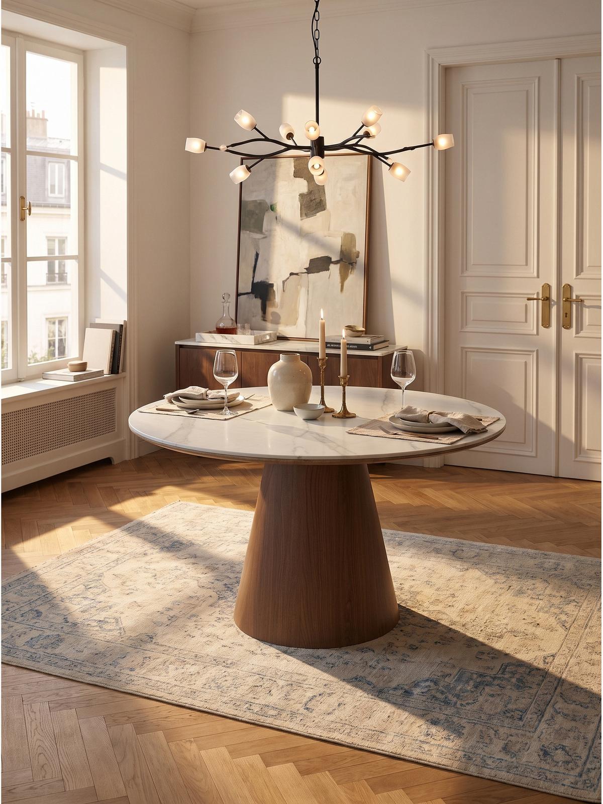 ESSTISCH LOVRAN, Sinterstein, Weiß-Braun, Ø 120 x 75 cm - Braun, Holzwerkstoff/Metall (120/120/75cm) - KADIMA DESIGN