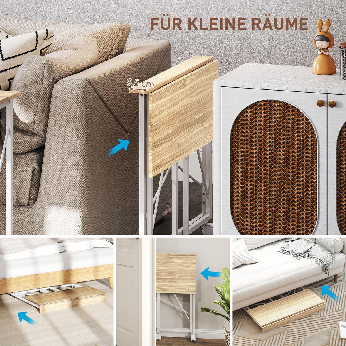 SCHREIBTISCH Klappbar Kleiner 80 cm Klappschreibtisch mit Rollen für Home Office - Weiß, Holzwerkstoff/Metall (80/40/75cm) - HOMCOM