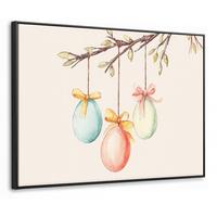 LEINWAND Bilder mit Rahmen - Osterkuchen - Schleife - Eier - 100x70 - Creme, Textil (100/70cm) - MuchoWow