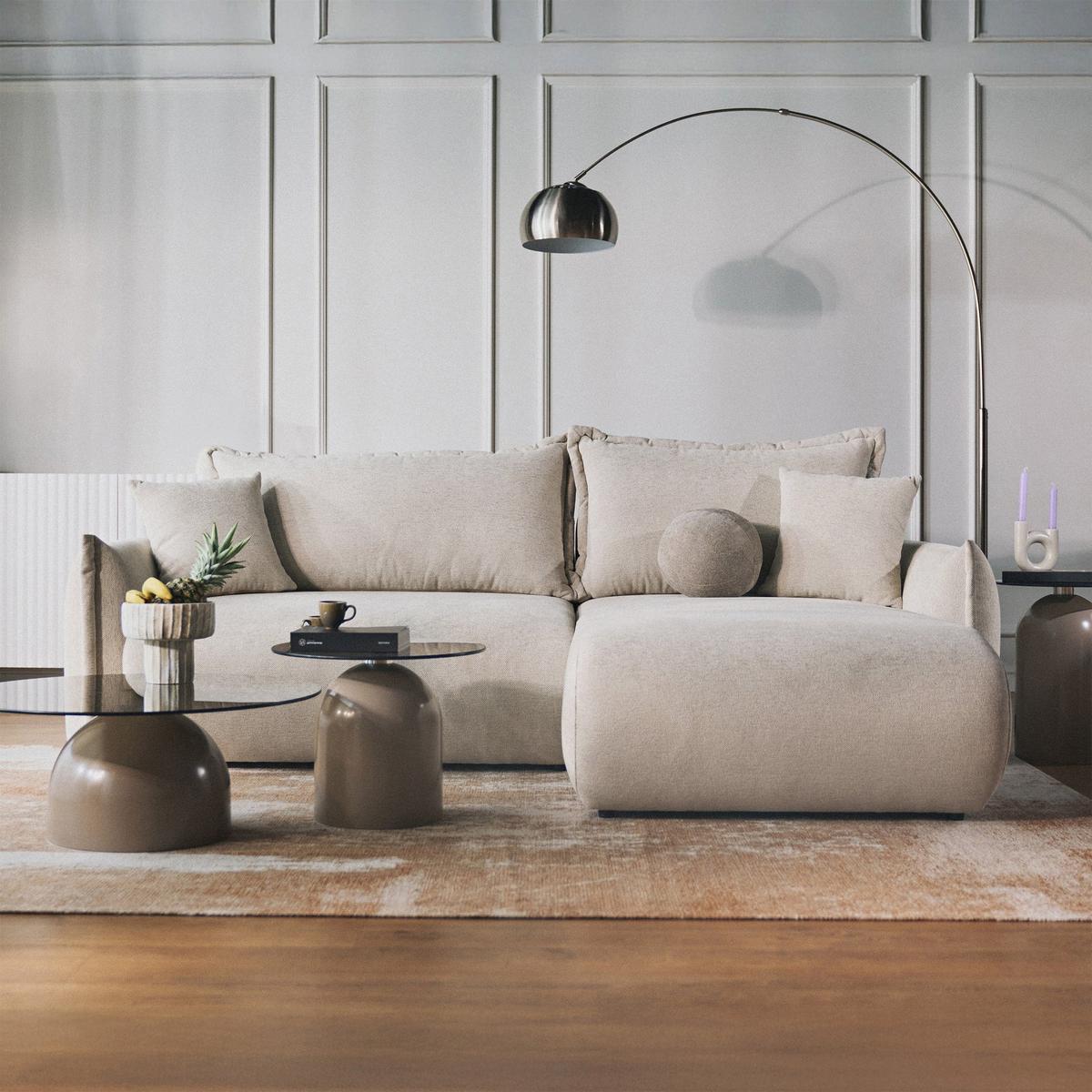 ECKSOFA Cushi Hellbeige-Chenille - Ecru/Schwarz, Kunststoff/Textil (183/252cm) - Selsey