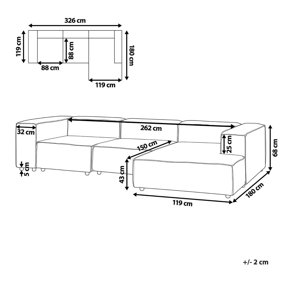 ECKSOFA Modul 4-Sitzer linksseitig Cremeweiß Cord Ardal - Creme/Schwarz, Textil (326/180cm) - Beliani