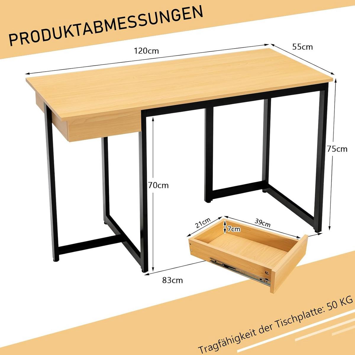SCHREIBTISCH 75cm Holz - Rot, Holz (55/120/75cm) - COSTWAY