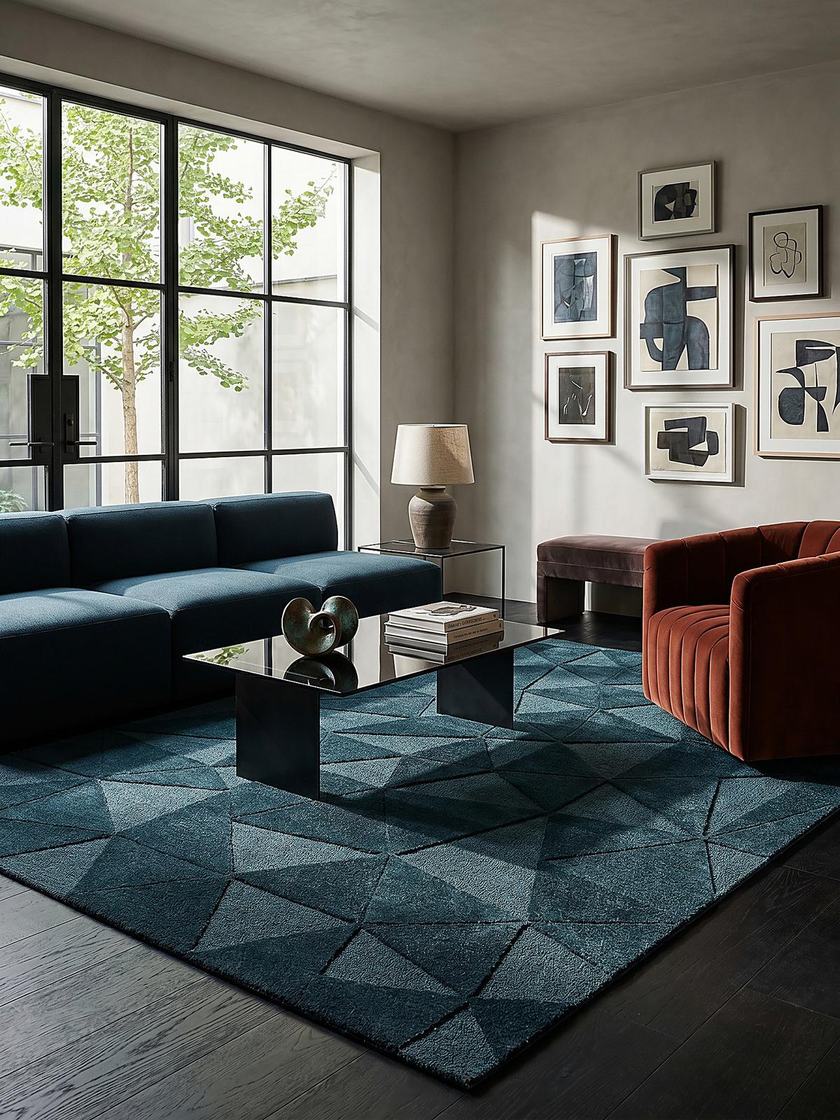 WOLLTEPPICH DEBEN, geometrisch, Petrol, 160 x 230 cm - Blau, Textil (230/160cm) - KADIMA DESIGN