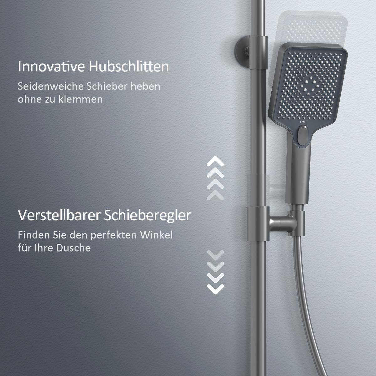 ÜBERKOPFBRAUSESET mit Thermostat höhenverstellbar Anthrazit 112,7/46 cm - Anthrazit, Metall (36/118/46cm) - EMKE