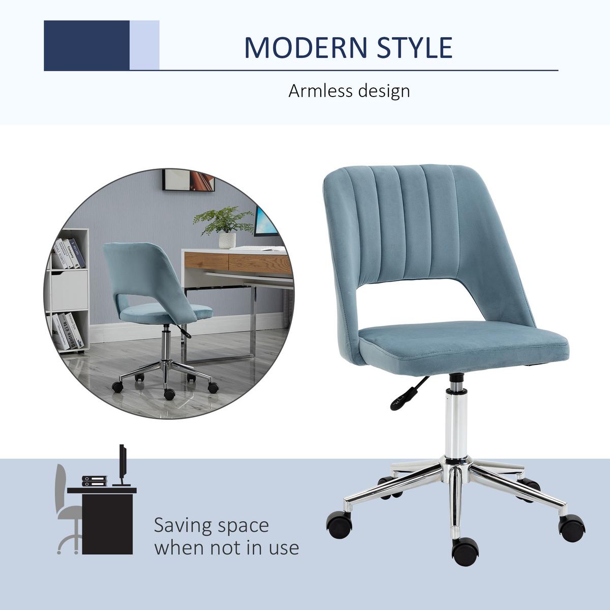 BÜROSTUHL Drehstuhl Jakobsmuschel-Form verstellbar Samtartiges Polyester Blau - Blau/Chromfarben, Textil/Metall (60/91/49cm) - Vinsetto