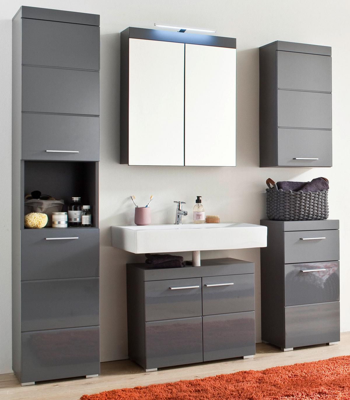 WASCHBECKENUNTERSCHRANK grau Hochglanz 60 x 56 cm, Badschrank 2-türig - Grau, Holzwerkstoff/Kunststoff (60/56/34cm) - Top.Furn