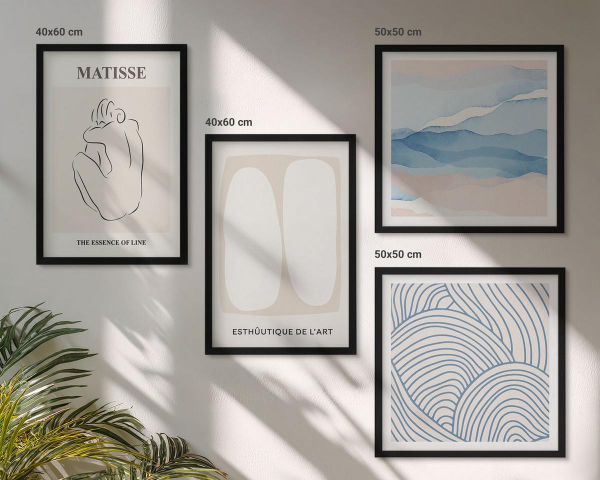 BILDER SET 4er Set - 50x50 cm & 40x60 cm Schwarzer Rahmen - Matisses abstrakte Formen - Schwarz, Kunststoff (50/50cm) - TULUP