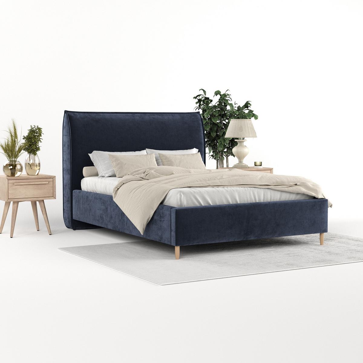 POLSTERBETT Mira 140/200 cm Marineblau im Lotta Stoff - Naturfarben/Dunkelblau, Holz/Holzwerkstoff (140/200cm) - AltaBeds