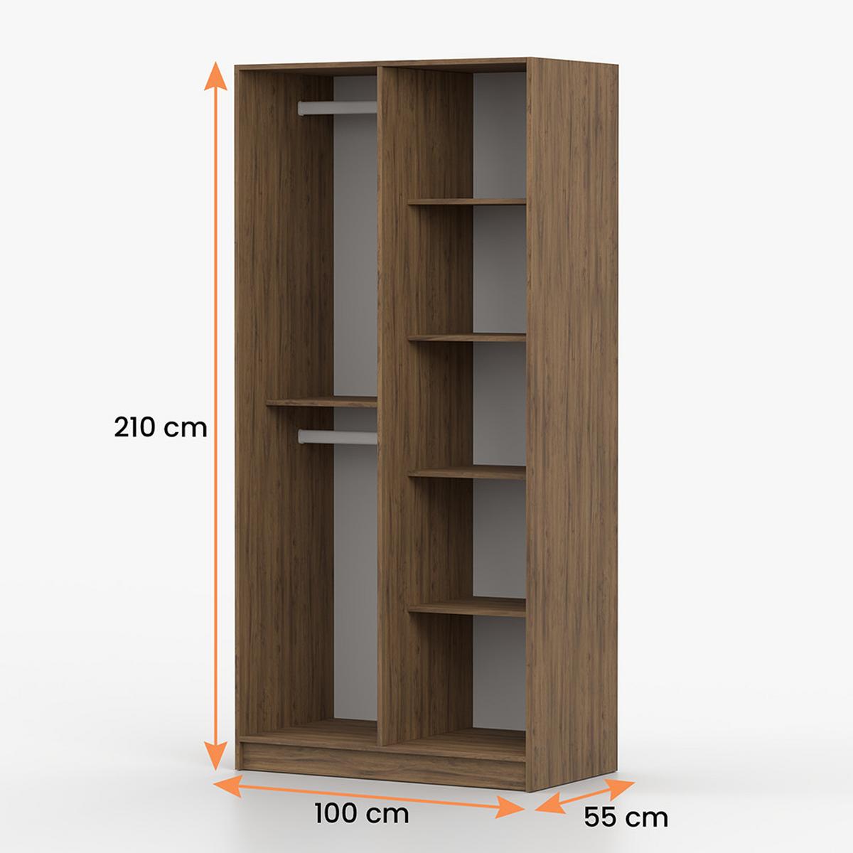 DREHTÜRENSCHRANK ROSA III 2D 100/210/55, 2-türig, Nussbaum - Nussbaumfarben, Holzwerkstoff (100/210/55cm) - imoebel24