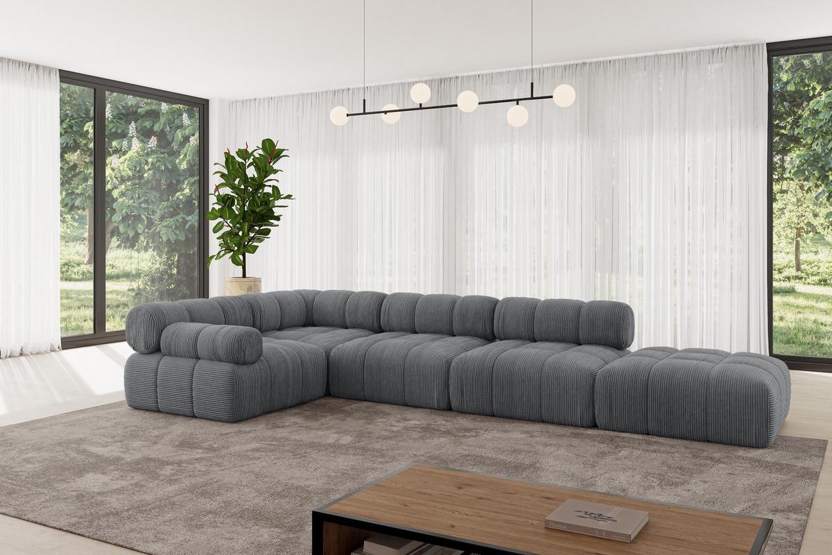 ECKSOFA modulares Sofa Felto-L2 - 380x190x70 cm Dunkelgrau Cord - Dunkelgrau, Holzwerkstoff/Textil (380/190cm) - ALTDECOR