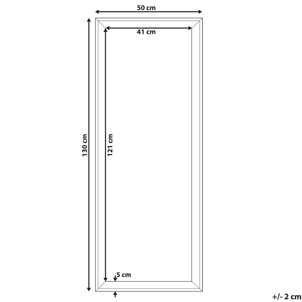 WANDSPIEGEL weiß/Holzoptik rechteckig 50/130 cm Benon - Weiß/Grau, Kunststoff (50/130/3cm) - Beliani
