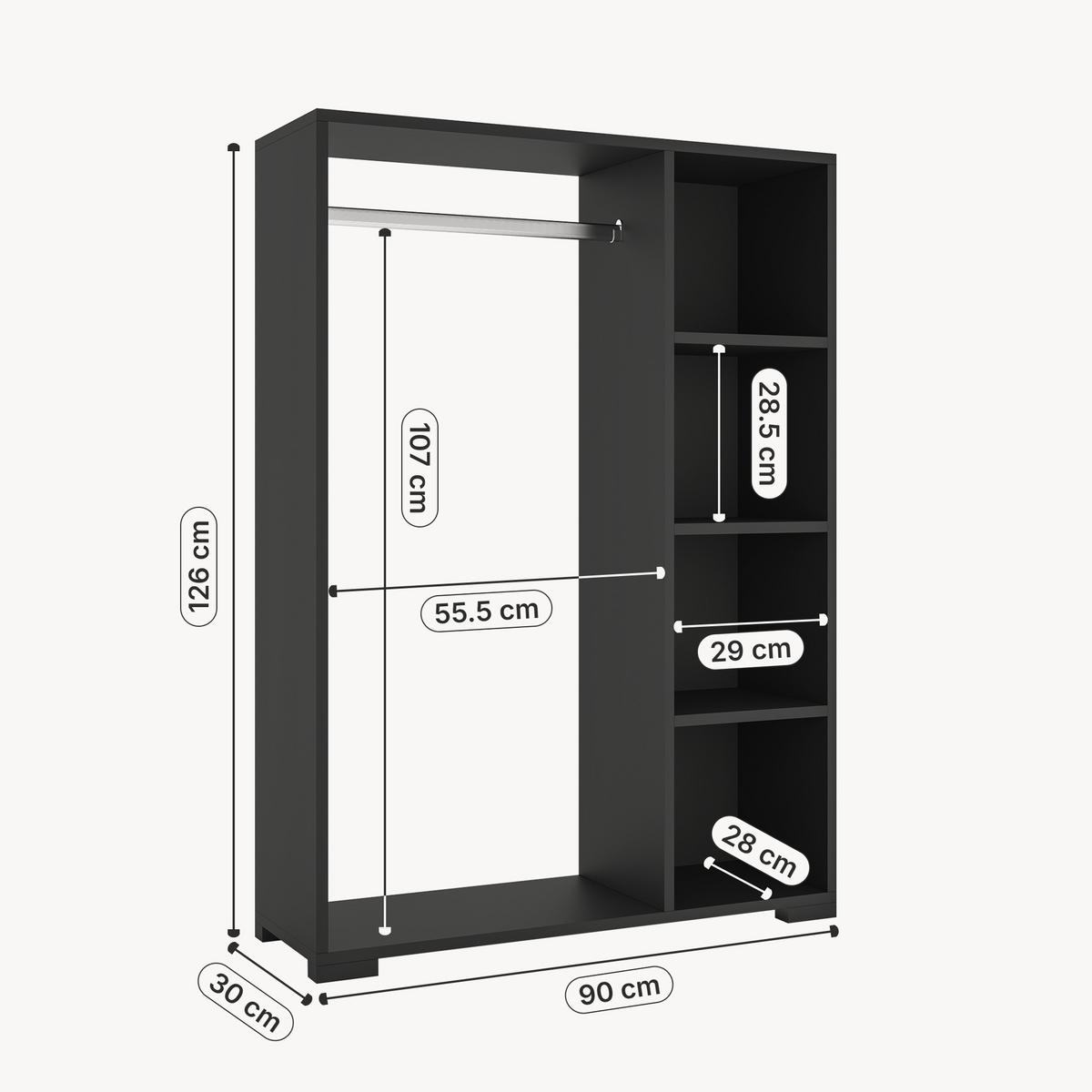 KLEIDERSCHRANK Nesbyen - Schwarz, Holzwerkstoff (90/126/30cm) - [en.casa]