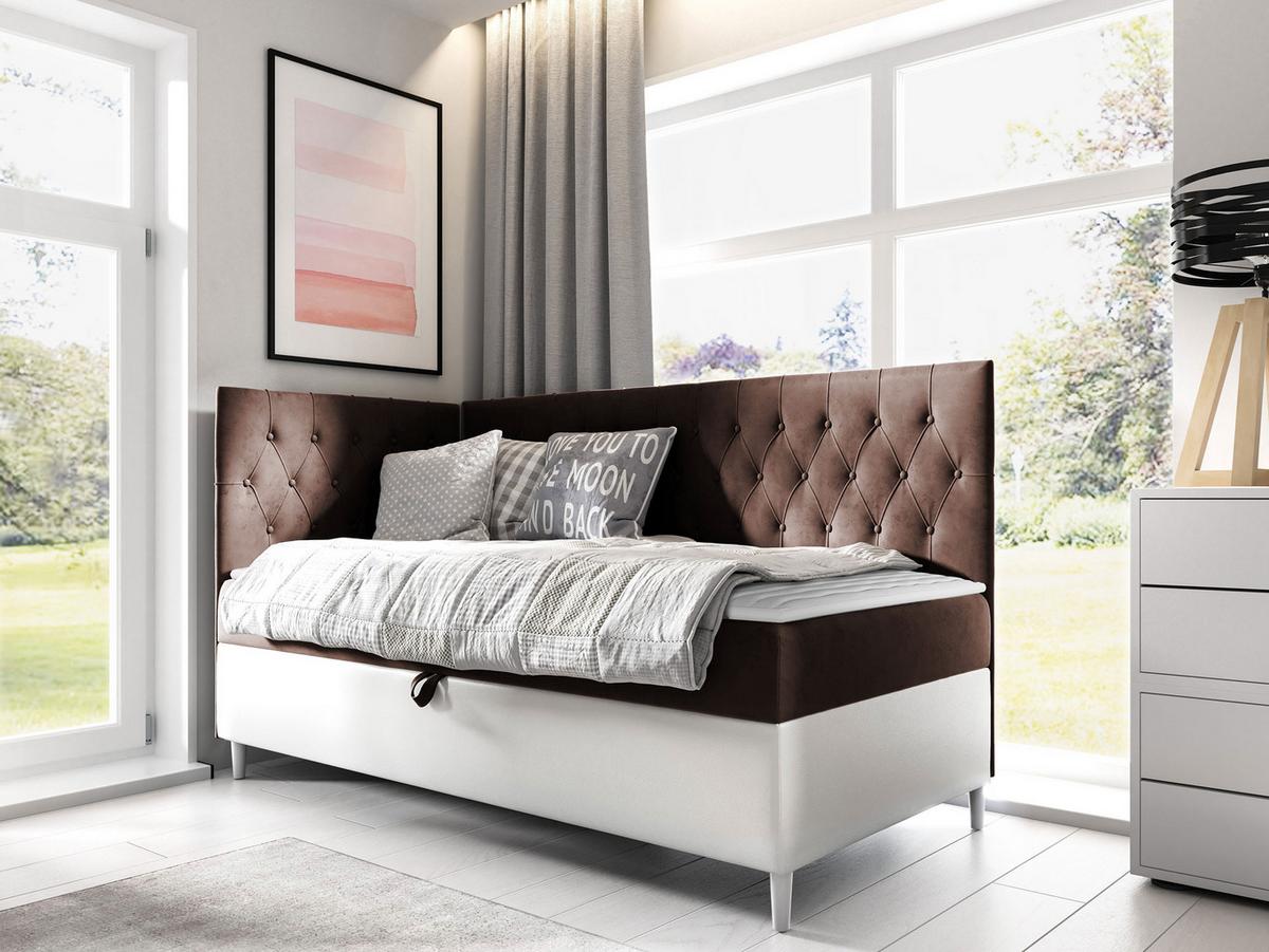 BOXBETT Filip Junior 3, Seite zum Öffnen des Bettkastens: Links - H3 - Weiß/Braun, Holz (90/200cm) - MIRJAN24
