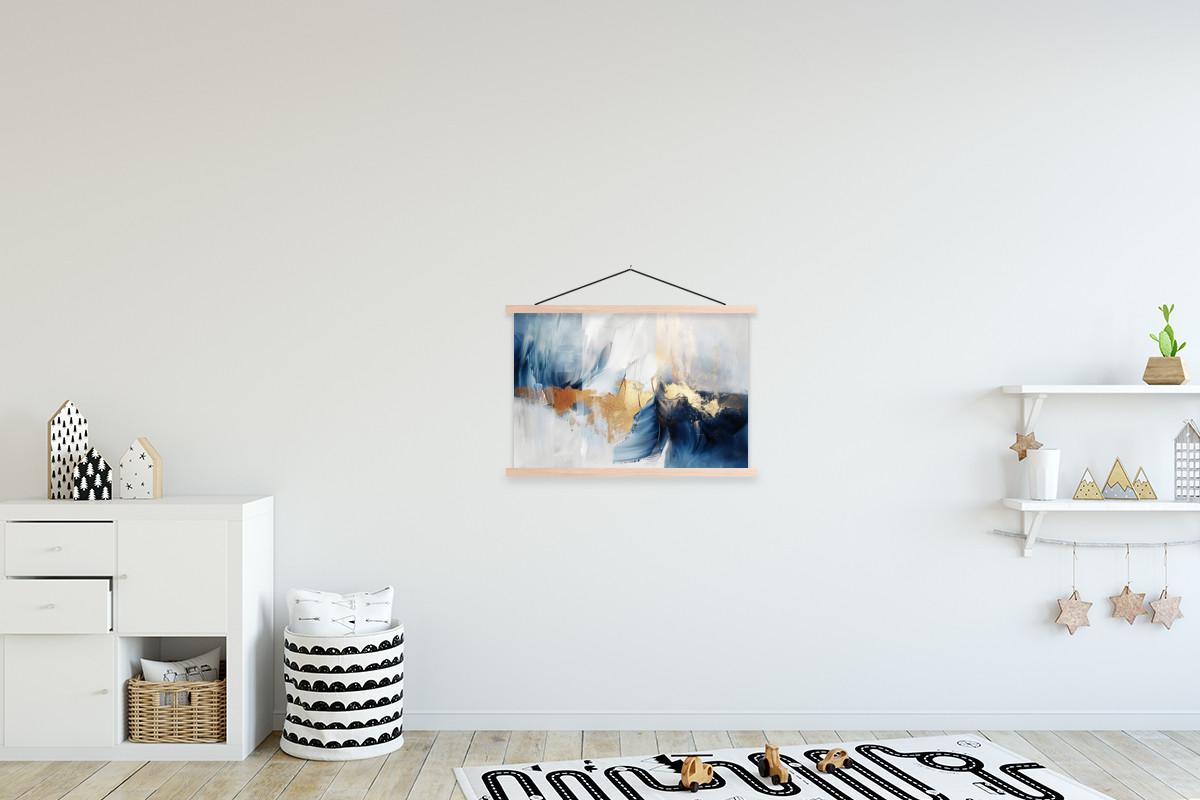 POSTER MIT MAGNETLEISTEN Gold - Blau - Aquarell - Kunst - Modern Wandbilder 60x40 cm - Hellblau, Textil (60/40/0.15cm) - MuchoWow