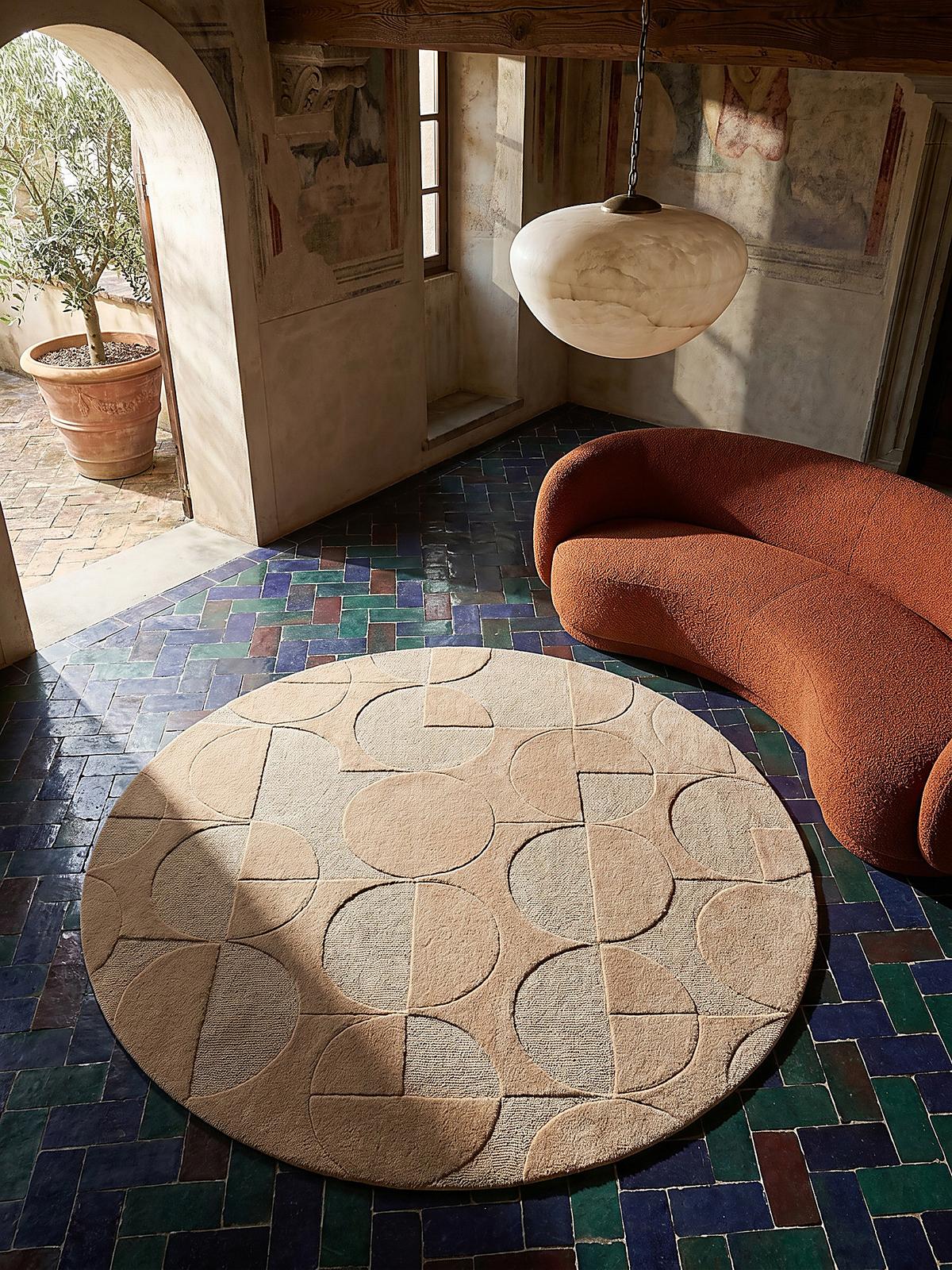 WOLLTEPPICH DEBEN, geometrisch, aus Wolle, Natur, Ø 160 cm - Braun, Textil (160/160cm) - KADIMA DESIGN