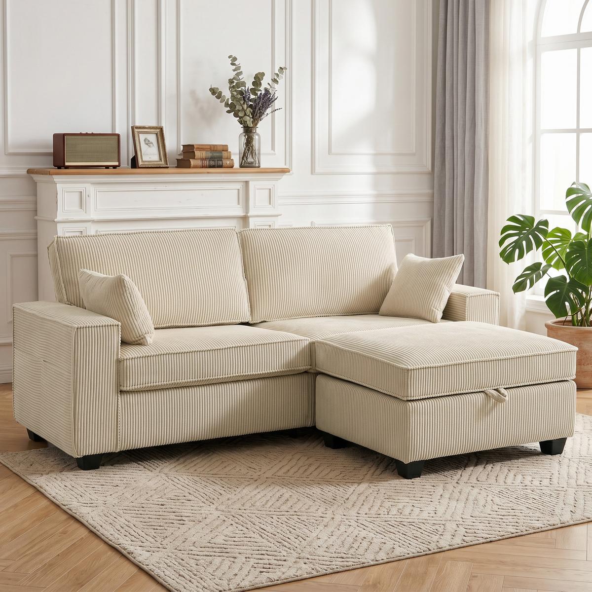 ECKSOFA Polyester Beige - Beige, Holzwerkstoff/Kunststoff (151/216cm) - HOMCOM