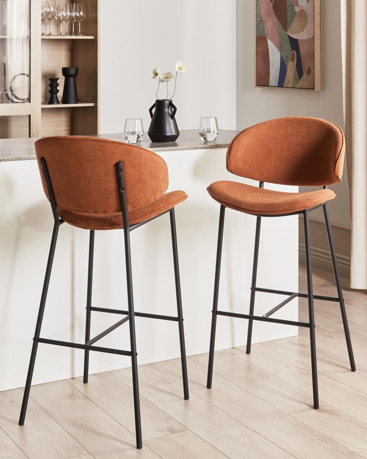 BARHOCKER 2er-Set Orange Kiana - Schwarz/Orange, Textil (49/104/59cm) - Beliani