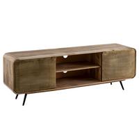 LOWBOARD Mango Massivholz Modern Stil 160x55x41 cm mit punzierten Türen - Schwarz/Braun, Holz/Metall (160/55/41cm) - KADIMA DESIGN