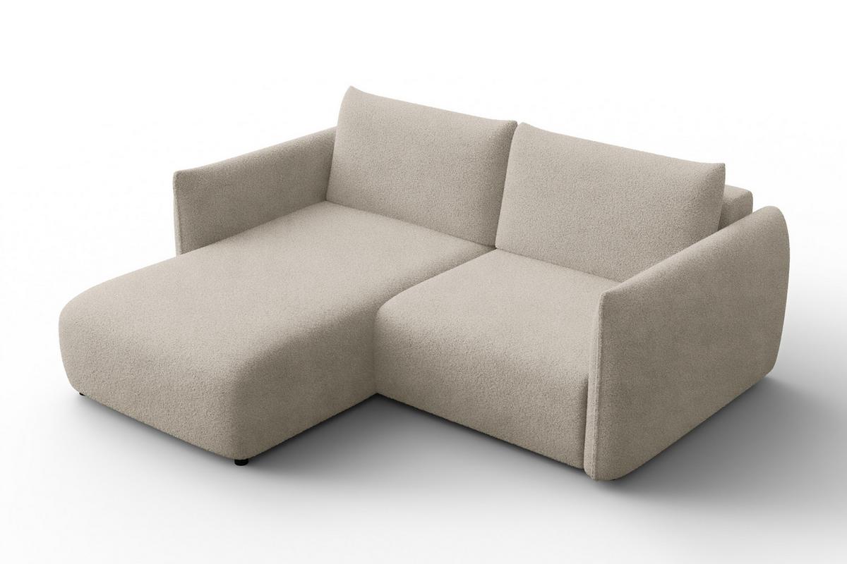 ECKSOFA TAUER 3-Sitzer LINKS, Bouclé-Stoff beige - Beige/Schwarz, Holz/Textil (173/206cm) - Courtois Laville