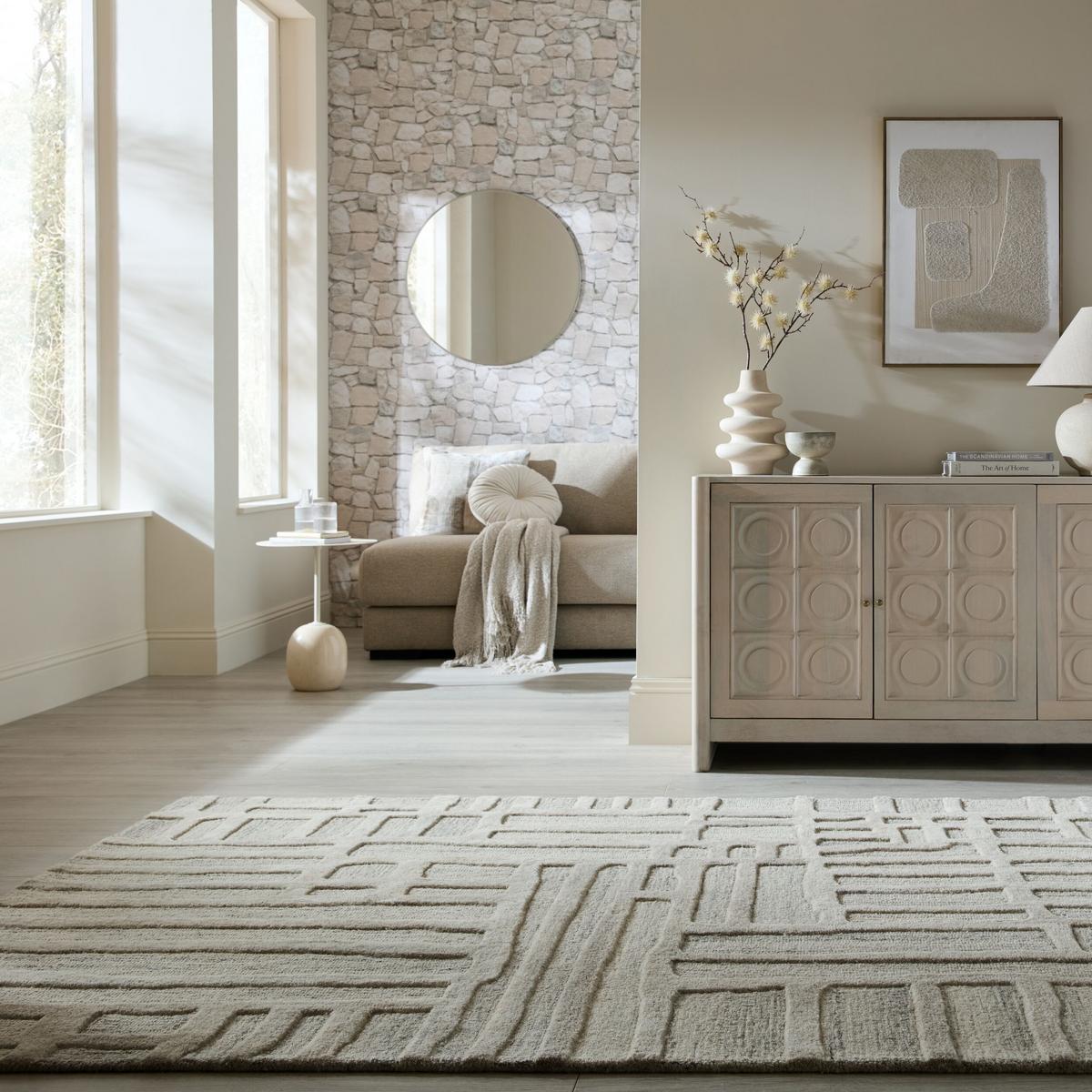 WOLLTEPPICH EDALE, abstrakt, aus Wolle, Natur, 200 x 300 cm - Beige, Textil (200/300cm) - KADIMA DESIGN