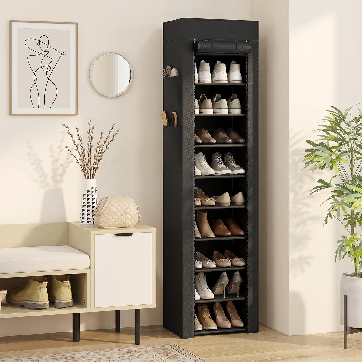 SCHUHREGAL Vliesstoff Metall Schwarz - Schwarz, Kunststoff/Textil (30/175/45cm) - HOMCOM