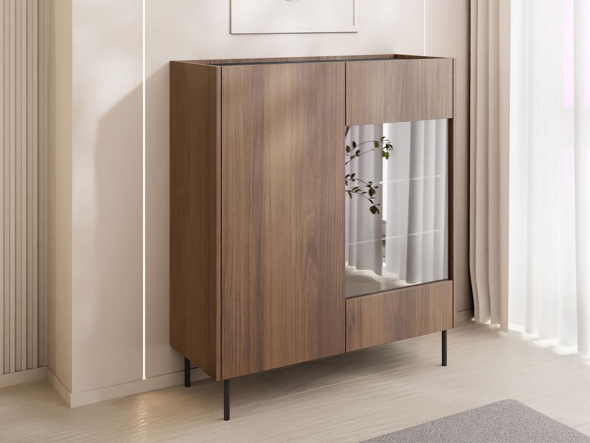 VITRINE Tewos W97 - Nussbaumfarben/Schwarz, Holzwerkstoff/Metall (97/117/37cm) - MIRJAN24