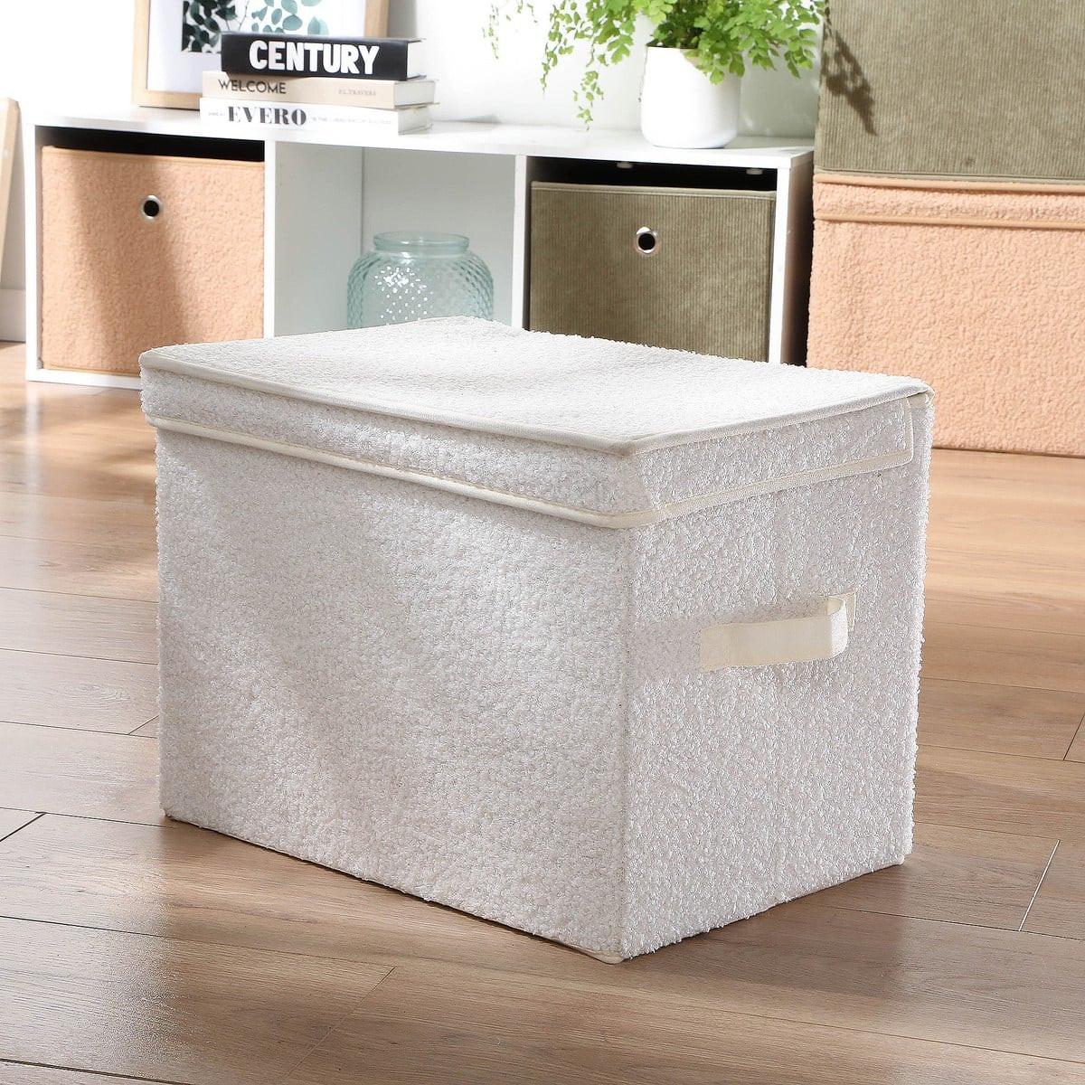 AUFBEWAHRUNGSBOX mit deckel aus bouclé-stoff in ecru - 40/28/30 cm - Ecru, Textil (30/28/30cm) - Calicosy