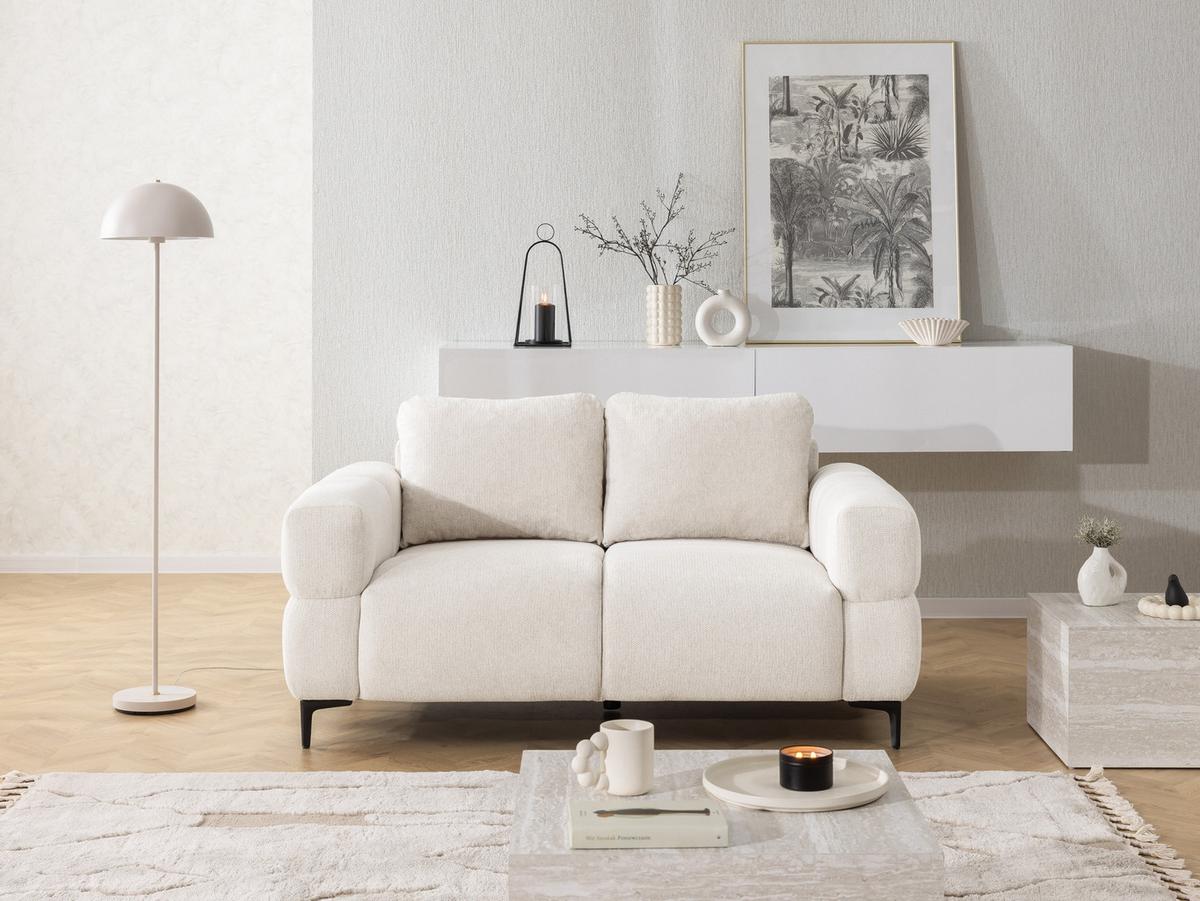2-SITZER-SOFA Cardea in Bubble-Optik aus weichem Creme Strukturstoff mit hohem Sitzkomfort - Creme/Schwarz, Holz/Textil (154/80/97cm) - S-Style Möbel