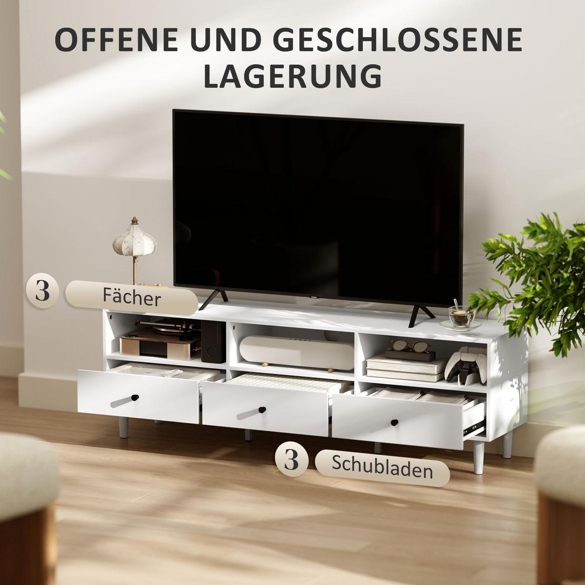 TV Schrank TV Board mit Schubladen, Weiß 140x34x45cm - Weiß, Holzwerkstoff (34/45/140cm) - HOMCOM