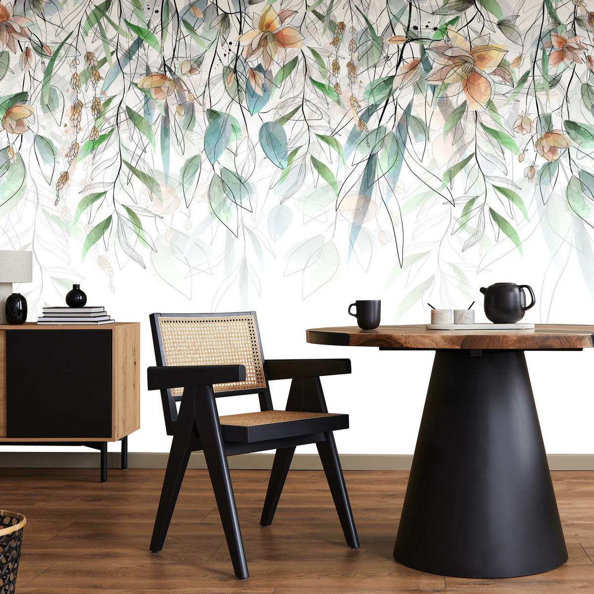 FOTOTAPETE für Esszimmer Blätter Abstraktion 300x210 - Orange/Weiß, Papier (300/210cm) - Muralo