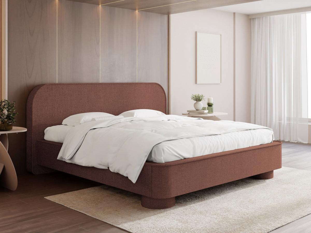 POLSTERBETT Aurora mit Bettkasten, Lattenrost & gepolsterten Füßen in Terrakotta Chenille 200x200 cm - Birkefarben/Terracotta, Holzwerkstoff/Textil (200/200cm) - WFL GROUP