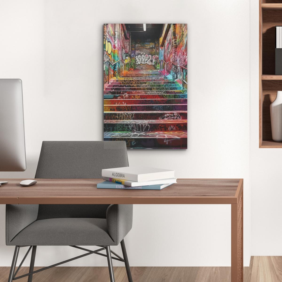 AKUSTIKBILD Treppe - Graffiti - Farben - Kunst Kunstdruck Schlafzimmer 50x70 cm - Multicolor, Kunststoff (50/70/0.9cm) - MuchoWow