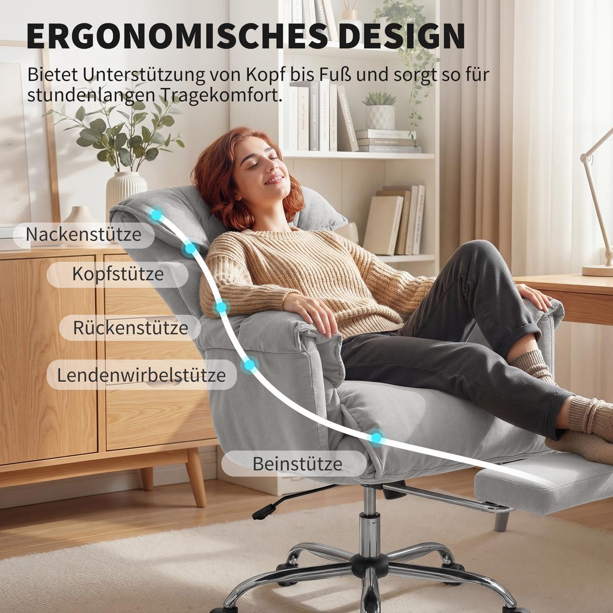 BÜROSTUHL Polyester Stahl Hellgrau - Chromfarben/Hellgrau, Textil/Metall (75/118/77cm) - HOMCOM