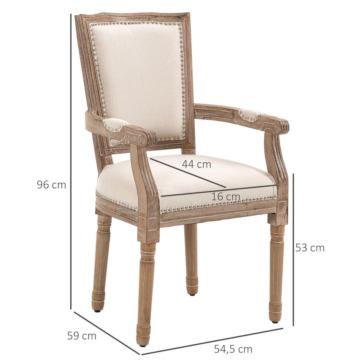 ESSZIMMERSTUHL Küchenstuhl mit Armlehne im Vintage Design Leinen Optik - Creme, Holz (59/96/54.5cm) - HOMCOM