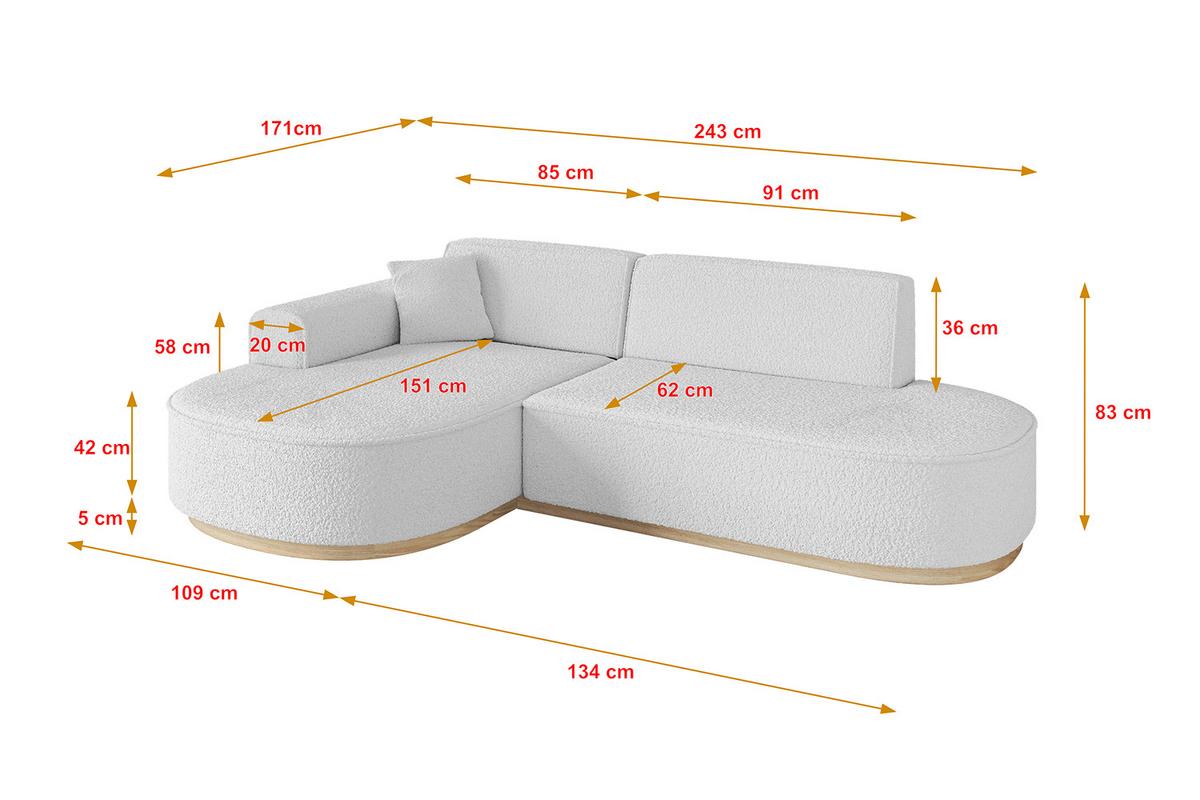 ECKSOFA Ottomane Links MARI-L1-v1 - 243x171x83 cm Weiß Bouclé - Weiß, Holzwerkstoff/Textil (243/171cm) - ALTDECOR