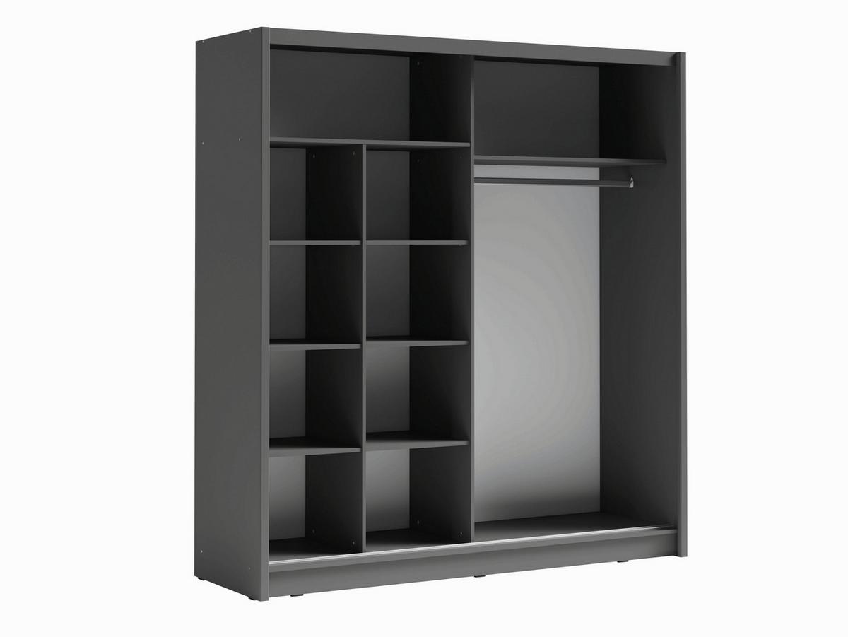 SCHWEBETÜRENSCHRANK RANOR 200/215/62,5cm 2-türig mit Spiegel Grau - Grau, Holzwerkstoff (200/215/62.5cm) - MASSENO