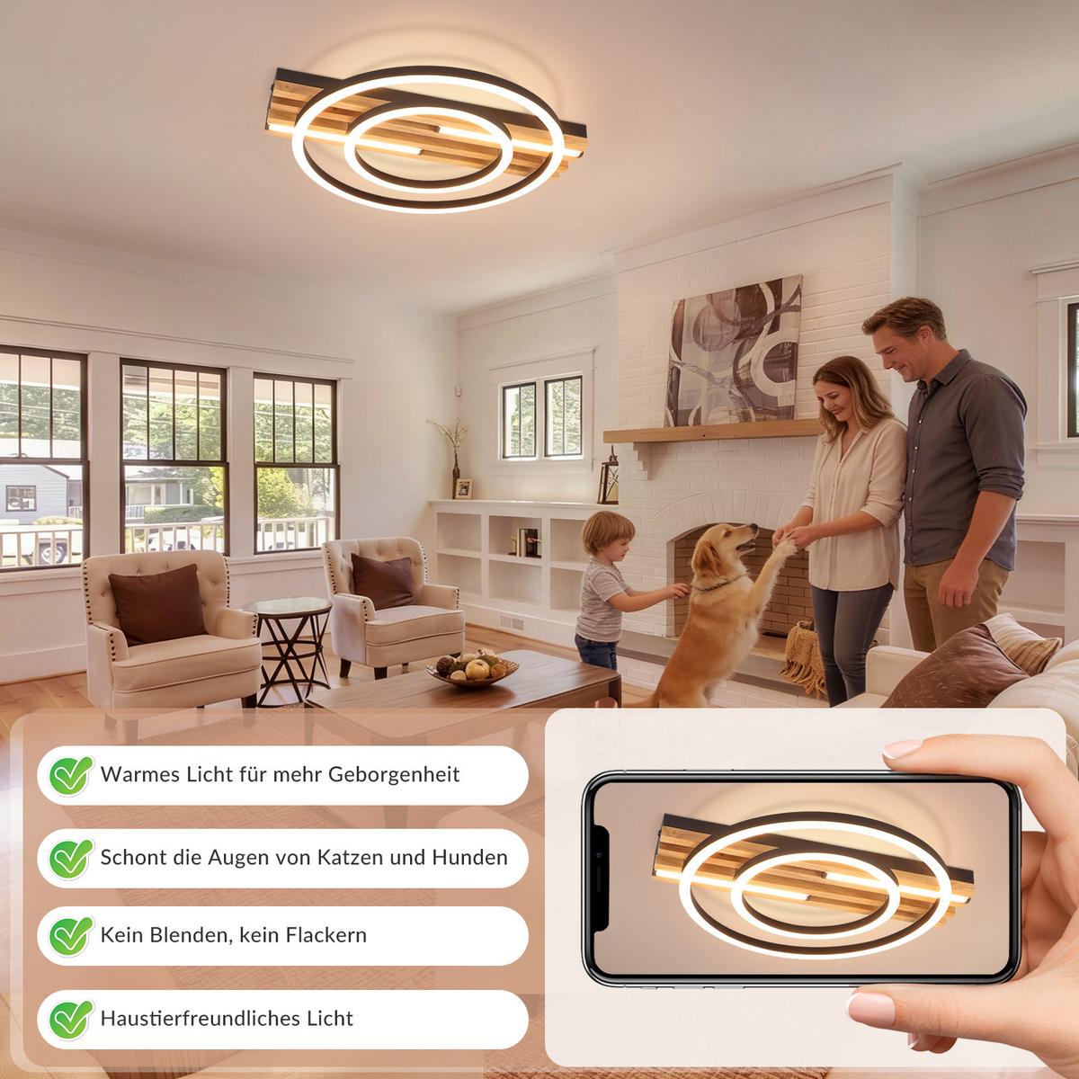 LED DECKENLEUCHTE Qlenli 38/32/6.8 cm - Schwarz, Holz/Metall (38/32/6.8cm) - ZMH
