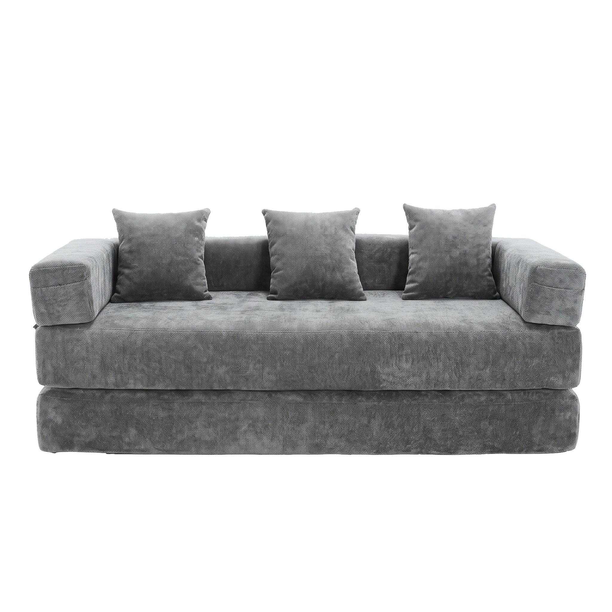 SCHLAFSOFA Modulares Chenille Block-Sofa DIY Kombinierbar mit Seitentaschen & Rutschfest - Dunkelgrau, Textil (198/60/79cm) - Urban Meuble