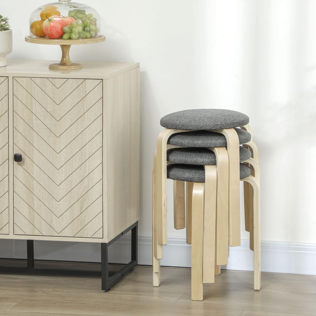 4ER Set Esszimmerhocker Stapelhocker Hocker mit Leinenoptik für Wohnzimmer Grau - Grau, Holzwerkstoff (40/45/40cm) - HOMCOM
