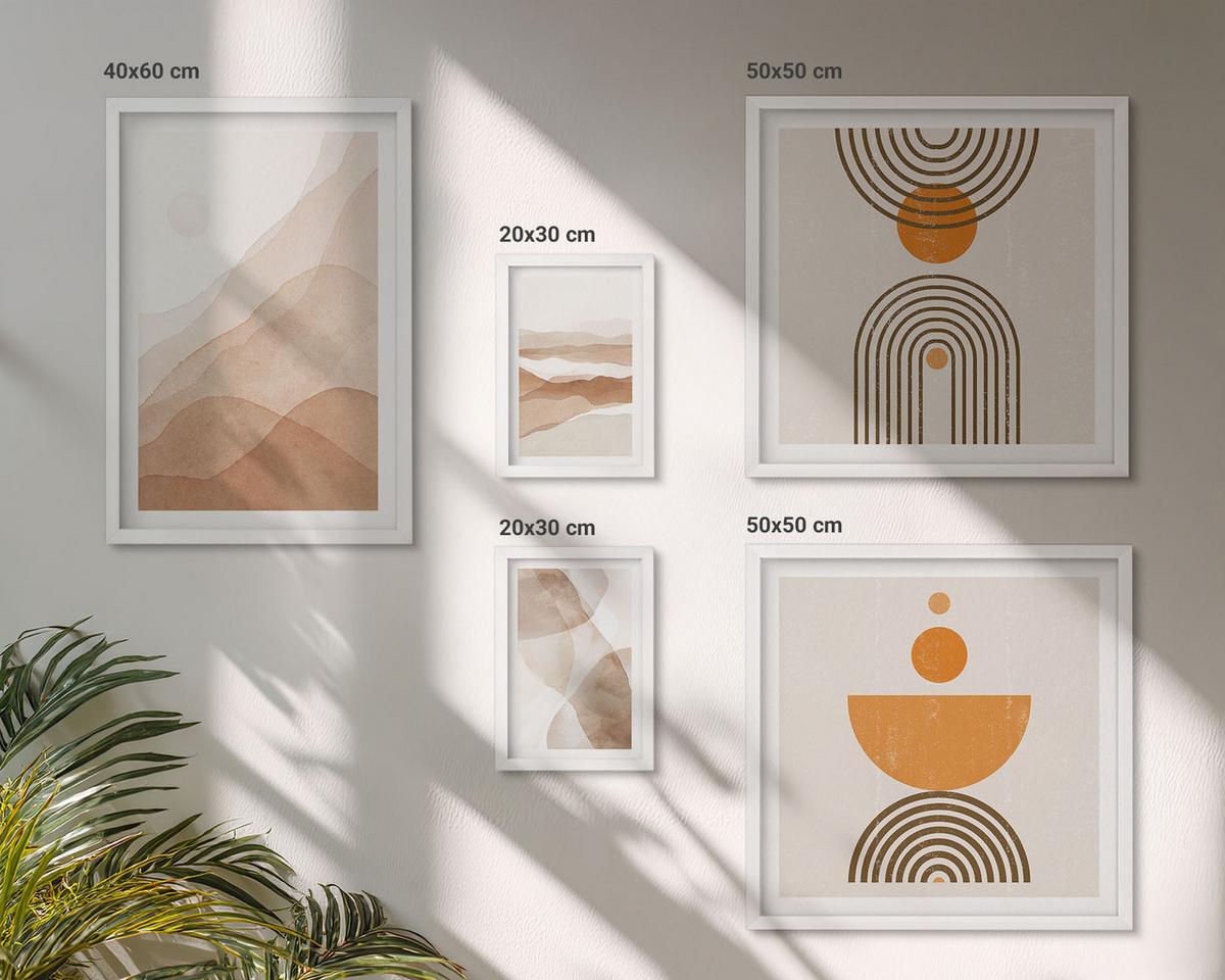 BILDER SET 5er Set - 50x50 cm & 20x30 cm & 40x60 cm Weißer Rahmen - Strukturen schattieren Minimalismus - Weiß, Kunststoff (40/60cm) - TULUP