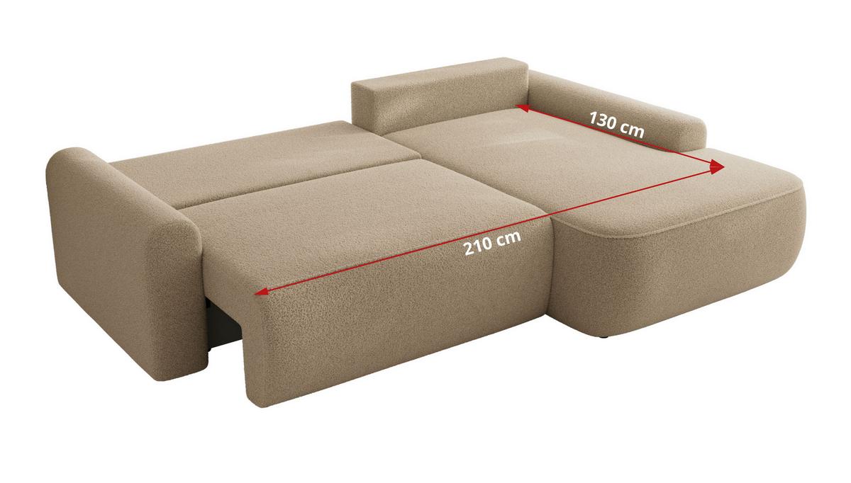 ECKSCHLAFSOFA CUBO L Hellbraun Boucle - rechts - Schwarz/Braun, Kunststoff/Textil (187/273cm) - MKS
