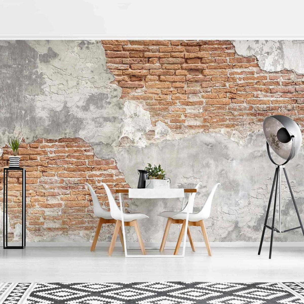 FOTOTAPETE Shabby Backstein Wand 384/255 cm - Braun, Papier (384/255cm) - Bilderwelten